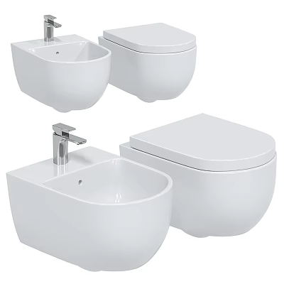 Modern White Ceramic Toilet And Basin Set With Chrome Faucet Design 3d model