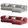 Modern Gray and Red Sectional Sofa with Rounded Arms and Patterned Pillows 3d model