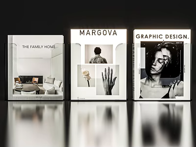 Three Book Covers Featuring Family Home Margova And Graphic Design Themes 3d model