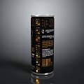 Black Beverage Can With Golden Patterns Barcode And Nutritional Information 3d model