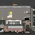 Cozy Kids Room Interior With Bed Stuffed Toys Area Rug Bookshelves And Decorative Art