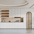 Modern Kitchen Interior Design With White Cabinets Wooden Countertop And Arched Door