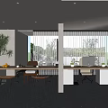 Modern Office Space Interior With Office Desks Computers Plants Ergonomic Chairs And Blinds