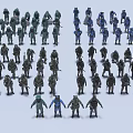 Diverse Action Figure Characters in Green Blue Black Colors and Poses