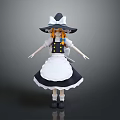 Children's Cute Doll With Orange Hair Wide Brimmed Hat And Black White Maid Outfit
