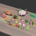 Fresh Various Vegetables on Wooden Cutting Board with Sweet Potatoes Cauliflower Broccoli Mushrooms and Knife