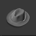 Stylish Gray Wide Brim Hat With Silver Band On Blue Background