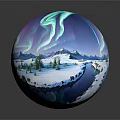 Scenic Snowy Mountain Landscape With Aurora Lights Glaciers And Frozen Lake