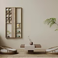 Minimalist Coffee Table in Living Room with Wooden Floor Two Chairs and Potted Plant
