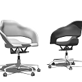 Modern Office Chair With White and Black Design Metal Base and Rolling Wheels