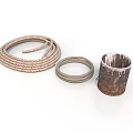 Coiled Braided Rope Small Metal Ring And Worn Bucket Daily Life Items