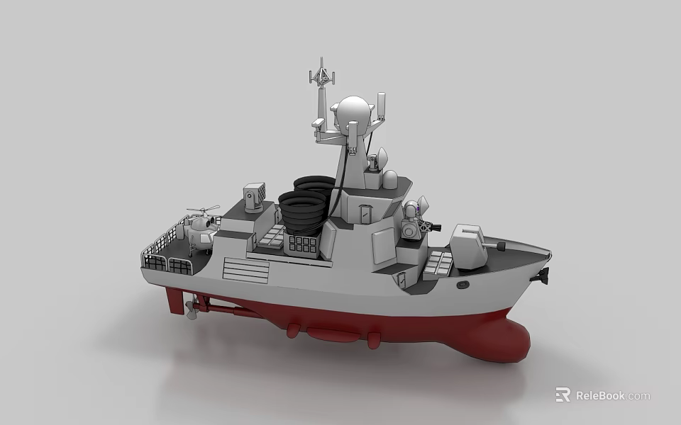 Detailed Warship Model Featuring Silver Body Red Bottom Antenna Radar And Deck Structure 3d model 