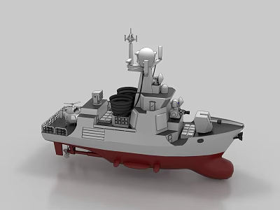 Detailed Warship Model Featuring Silver Body Red Bottom Antenna Radar And Deck Structure 3d model