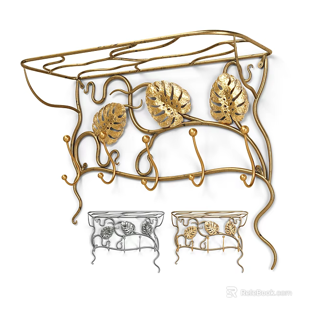 Decorative Metal Wall Hooks With Leaf Design Multi Color Options For Home Decor 3d model