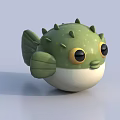 Cute Green Spiky Pufferfish Character With Big Eyes And Round Body