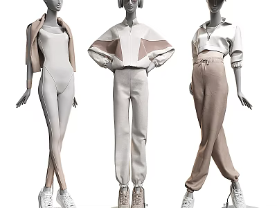 Fashion Mannequins Showcasing Casual Tops And Pants In Neutral Tones With Stylish Details 3d model