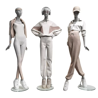 Fashion Mannequins Showcasing Casual Tops And Pants In Neutral Tones With Stylish Details 3d model