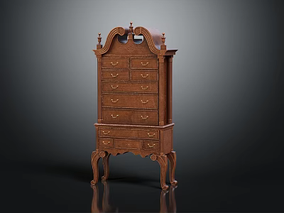 Elegant Classic Wooden Cabinet With Multiple Drawers And Ornate Carved Legs 3d model