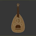 Handcrafted Wooden Lute Musical Instrument Featuring Intricate Carved Floral Patterns And Central Ornament Design