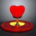 Red Human Heart Organ With Hair Like Support Structures On Wooden Base Platform