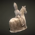 Sculpture Carving of Figure Riding Horse with Detailed Features and Stone Texture