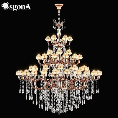 Luxurious Crystal Chandelier with Multi Tiered Petal Shaped Lights and Hanging Crystal Pendants 3d model