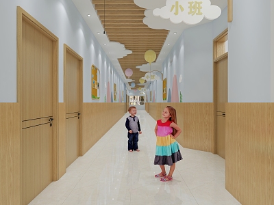 Modern aisle kindergarten corridor hall 3d model