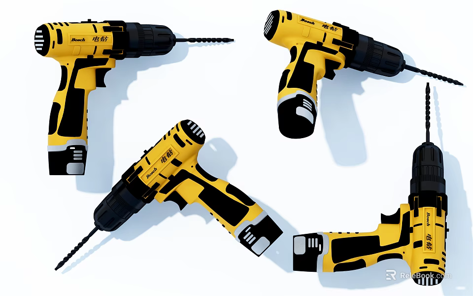 Portable Electric Power Drills as Industrial Equipment with Yellow Black Design 3d model 
