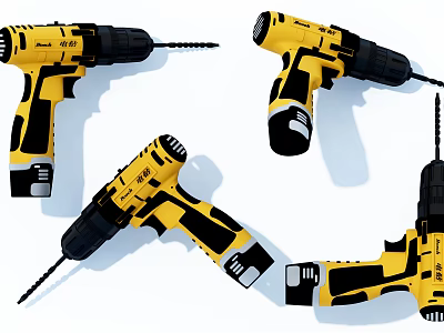 Portable Electric Power Drills as Industrial Equipment with Yellow Black Design 3d model