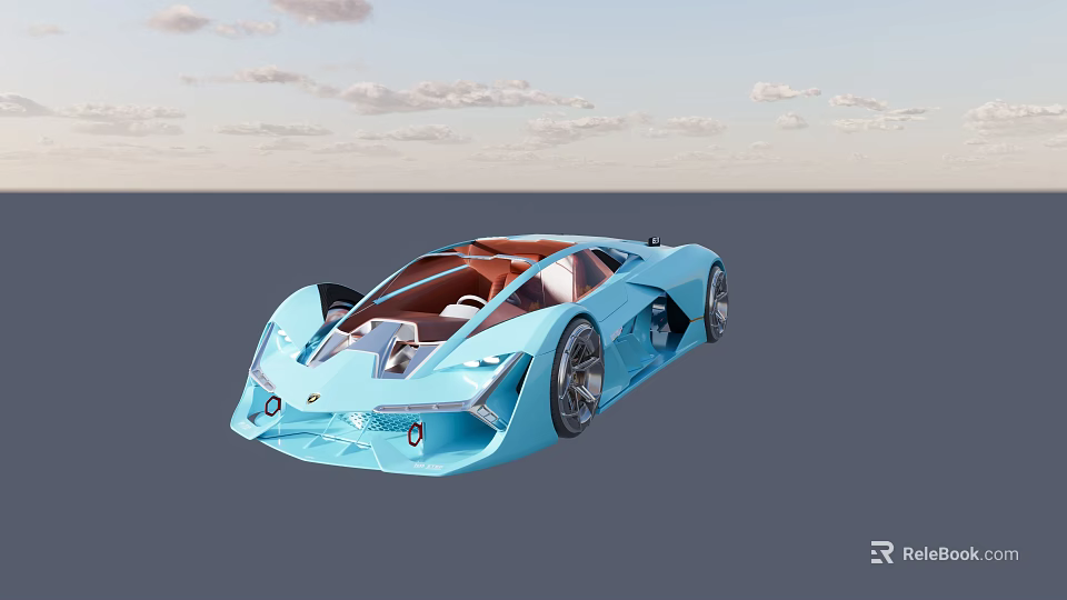 Light Blue Futuristic Convertible Sports Car With Sleek Body And Brown Interior 3d model 