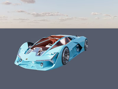Light Blue Futuristic Convertible Sports Car With Sleek Body And Brown Interior 3d model