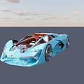 Light Blue Futuristic Convertible Sports Car With Sleek Body And Brown Interior