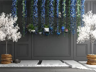 Modern Vine Plant Potted Vine Hanging Basket Cherry Blossom Tree Plant Wall Outdoor Stone 3d model