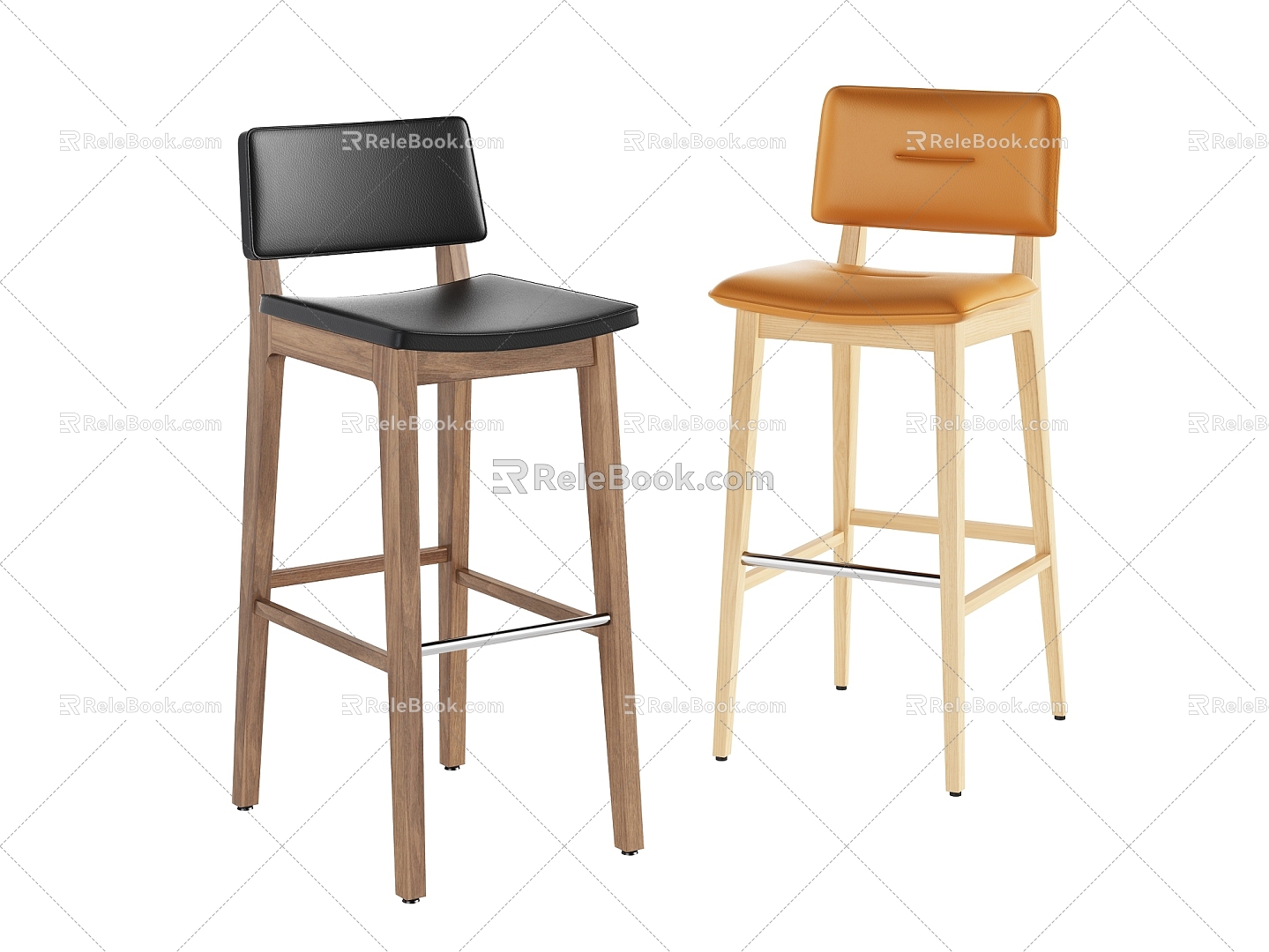 Bar Chair Combination Simple Fashion Elegant Solid Wood Leather 3d model