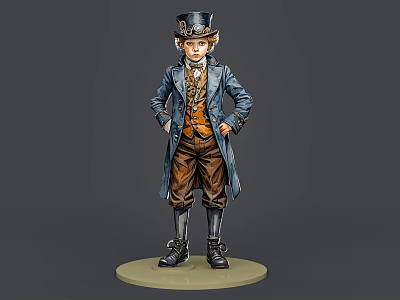 Man in Victorian Style Long Coat Vest and Trousers with Top Hat Standing Pose 3d model