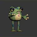 Cute Green Frog Character Featuring Large Eyes Sticking Out Tongue Blue Spots And Yellow Toes