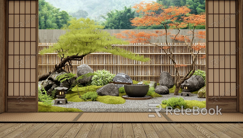 Japanese-style courtyard landscape stone landscape stone stone plant landscape pine red maple model