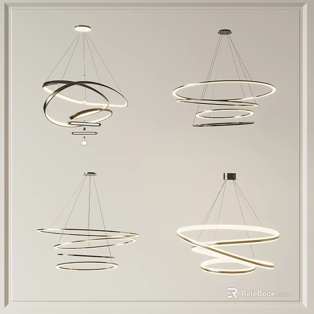 Modern Multiple Ring Shaped Pendant Lights With Circular Design And LED Lighting 3d model