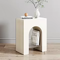 Modern White Striped Side Table With Books Vase And Egg On Top Shelf 3d model