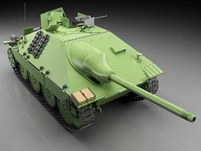 Green Military Tank Featuring Long Cannon Tracks Turret Armor Plates And Equipment 3d model