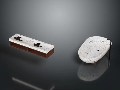 Modern Bathroom Furniture With Double Hole Countertop And Oval Marble Sink 3d model