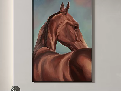 Modern Abstract Wall Art Painting Featuring Brown Horse With Soft Gradient Blue Green Background Decor 3d model