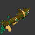 Game Movie Character Shark Themed Weapon With Gold And Green Spiked Teeth And Ornate Vines