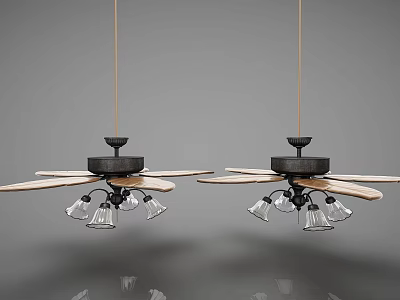 Technology Exhibition Hall Showcases Modern Ceiling Fans With Wooden Blades And Glass Lampshades 3d model