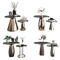 Modern Round Side Tables With Metal Bases And Decorative Ornaments