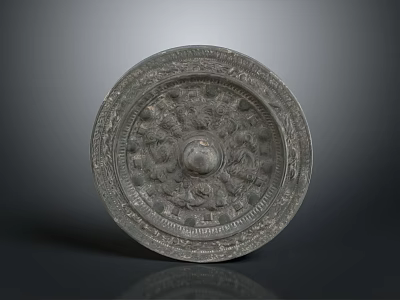 Decorative Furniture Mirror Round Design With Intricate Carved Patterns And Metallic Finish 3d model