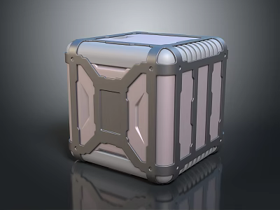 Cube Shaped Metal Equipment Case With Reinforced Edges Geometric Panels And Silver Finish 3d model