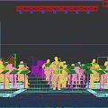 Orchestra Performance On Stage With Wooden Backdrop Bright Lighting And Arranged Seats