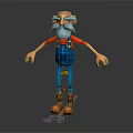 Cartoon Elderly Bald Character With Blue Glasses White Beard Red Shirt Blue Overalls Orange Boots