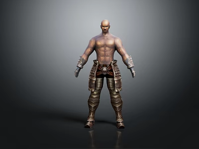 Muscular Male Fantasy Warrior Game Movie Character With Metal Arm And Leg Armor 3d model